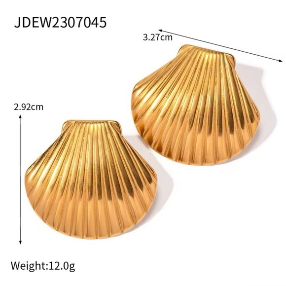 Stainless Steel Big Textured shell Big Stud Earrings - Picture 5 of 6